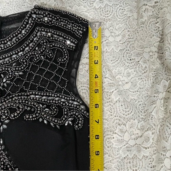 Precious Formals Black‎ Maxi Dress with silver pearl  Detailing size 2 - Picture 10 of 13